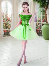  Apple Green Sleeveless Beading and Appliques Mini Length Homecoming Dress