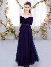 Affordable Purple Lace Up Quinceanera Court Dresses Ruching Short Sleeves Floor Length