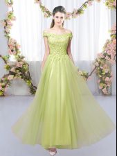  Yellow Green Off The Shoulder Lace Up Lace Court Dresses for Sweet 16 Sleeveless