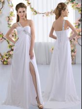 Affordable White Sleeveless Brush Train Beading Quinceanera Dama Dress