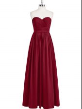 Modern Wine Red Empire Sweetheart Sleeveless Chiffon Floor Length Zipper Pleated Prom Dress