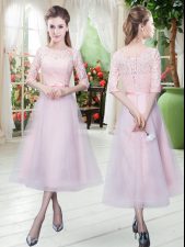Popular Baby Pink Lace Up Belt Half Sleeves Ankle Length