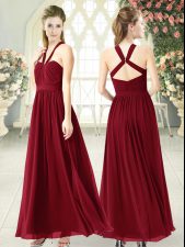 Modern Burgundy Sleeveless Ruching Floor Length Prom Gown