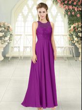 Shining Floor Length Purple Prom Gown Scoop Sleeveless Backless