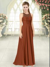  Brown Empire Lace Dress for Prom Backless Chiffon Sleeveless Floor Length