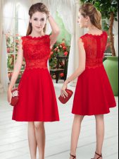 Fabulous Knee Length Empire Sleeveless Red Dress for Prom Zipper
