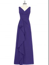 Eye-catching Purple Sleeveless Floor Length Ruching Zipper Prom Gown