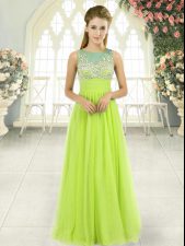 New Style Yellow Green Sleeveless Tulle Side Zipper Prom Evening Gown for Prom and Party and Military Ball