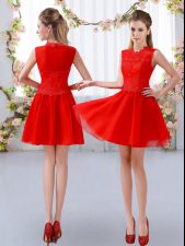  Lace Vestidos de Damas Red Zipper Sleeveless Mini Length