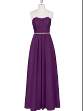  A-line Prom Party Dress Purple Sweetheart Chiffon Sleeveless Floor Length Zipper