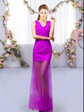 New Arrival Floor Length Purple Dama Dress for Quinceanera V-neck Sleeveless Lace Up