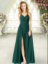 Fantastic Peacock Green Sleeveless Floor Length Ruching Zipper Prom Party Dress