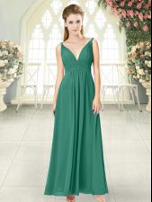  Empire Prom Dresses Green V-neck Chiffon Sleeveless Ankle Length Backless