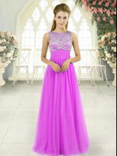  Scoop Sleeveless Tulle Prom Evening Gown Beading Side Zipper