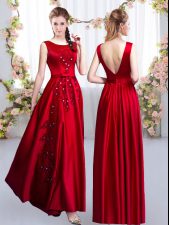  Floor Length Red Court Dresses for Sweet 16 Scoop Sleeveless Backless