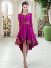  Scoop Long Sleeves Lace Up Prom Evening Gown Purple Tulle