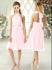 Extravagant Halter Top Sleeveless Zipper Homecoming Dress Pink Chiffon