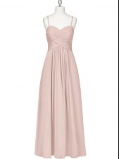  Floor Length Empire Sleeveless Baby Pink Prom Evening Gown Zipper