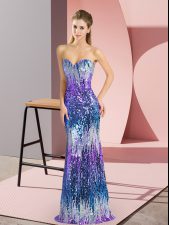 Modest Sequins Homecoming Dress Multi-color Lace Up Sleeveless Floor Length