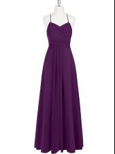 Trendy Floor Length Eggplant Purple Homecoming Dress Straps Sleeveless Zipper