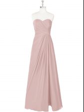 Flare Chiffon Sweetheart Sleeveless Zipper Ruching Prom Dress in Pink 
