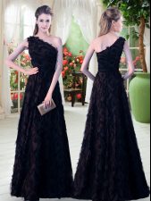 Captivating Black One Shoulder Zipper Appliques Prom Evening Gown Sleeveless