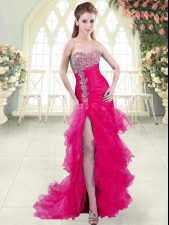Fitting Fuchsia Sleeveless Beading and Ruffled Layers Lace Up Prom Dresses