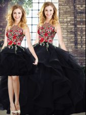  Black Sleeveless Tulle Lace Up Ball Gown Prom Dress for Sweet 16 and Quinceanera