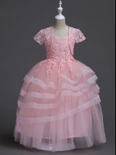 Popular Ball Gowns Toddler Flower Girl Dress Baby Pink Spaghetti Straps Tulle Sleeveless Floor Length Zipper