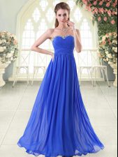 Fabulous Royal Blue Empire Chiffon Sweetheart Sleeveless Beading Floor Length Zipper Dress for Prom
