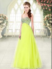 Best Selling Yellow Green A-line Sweetheart Sleeveless Tulle Floor Length Lace Up Beading Prom Dress