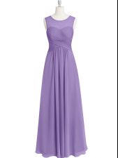  Lavender Chiffon Zipper Homecoming Dress Sleeveless Floor Length Ruching