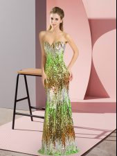  Multi-color Sleeveless Floor Length Sequins Lace Up Dress for Prom