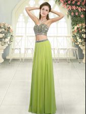 Low Price Floor Length Backless Prom Dresses Olive Green for Prom and Party with Beading