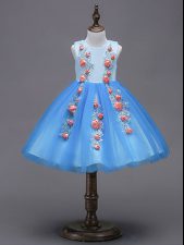 Best Scoop Sleeveless Zipper Flower Girl Dresses for Less Blue Tulle