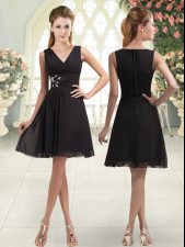 Custom Made Sleeveless Chiffon Mini Length Zipper Dress for Prom in Black with Beading
