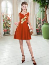 Vintage Rust Red Scoop Zipper Appliques Dress for Prom Sleeveless