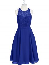  A-line Prom Party Dress Royal Blue Scoop Chiffon Sleeveless Mini Length Zipper