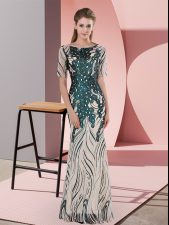 Most Popular Half Sleeves Floor Length Prom Gown and Sequins
