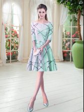  Apple Green Half Sleeves Knee Length Ruching Lace Up Prom Dresses