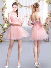  Pink Scoop Lace Up Appliques Dama Dress Half Sleeves