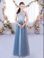 Dazzling Tulle Sleeveless Floor Length Quinceanera Dama Dress and Lace