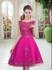  Tulle Scoop Sleeveless Lace Up Beading and Appliques in Fuchsia