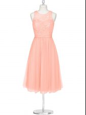 Delicate Scoop Sleeveless Chiffon Dress for Prom Lace Zipper