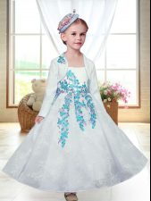 Best A-line Flower Girl Dress White Straps Lace Sleeveless Ankle Length Zipper