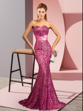  Pink Prom and Party and Military Ball with Beading Sweetheart Sleeveless Sweep Train Backless