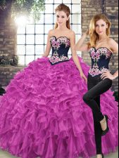  Sweetheart Sleeveless Organza Quinceanera Dress Embroidery and Ruffles Sweep Train Lace Up