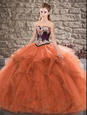  Orange Lace Up Sweetheart Beading and Embroidery Ball Gown Prom Dress Tulle Sleeveless