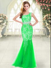 Sexy Floor Length Mermaid Sleeveless Green Prom Party Dress Zipper