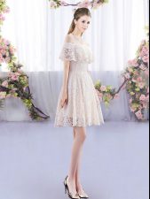 Colorful Short Sleeves Mini Length Lace Up Dama Dress for Quinceanera in Champagne with Lace